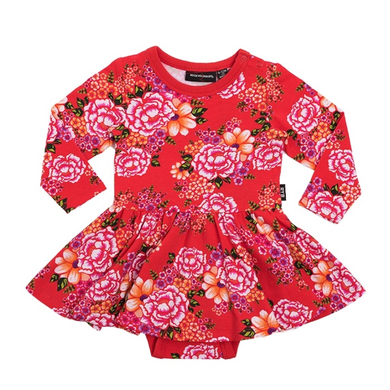 Tokyo Joe Baby Waisted Dress in multi colour print