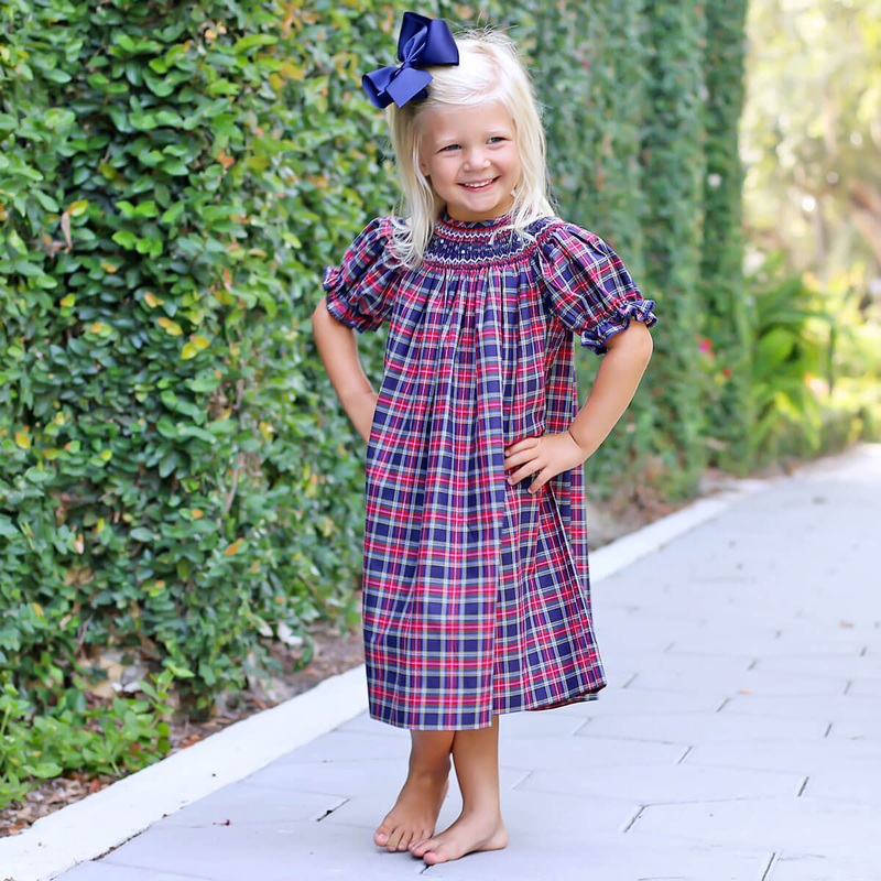 Geometric Smocked Vermont Plaid Bishop Dress