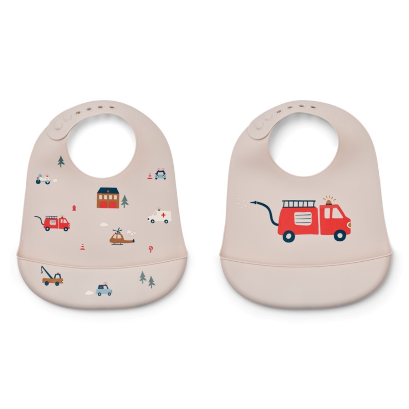 Liewood Tilda Silicone Bib - 2 Pack - Emergency Vehicles