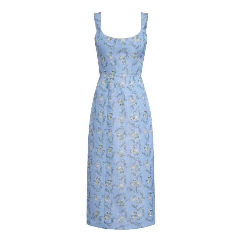 OTM Exclusive: Numa Blue Floral Ikat Corset Dress