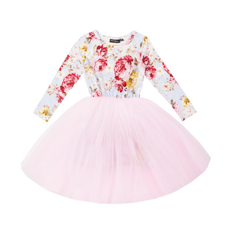 Rock your baby vintage floral LS flounce dress in multicolour