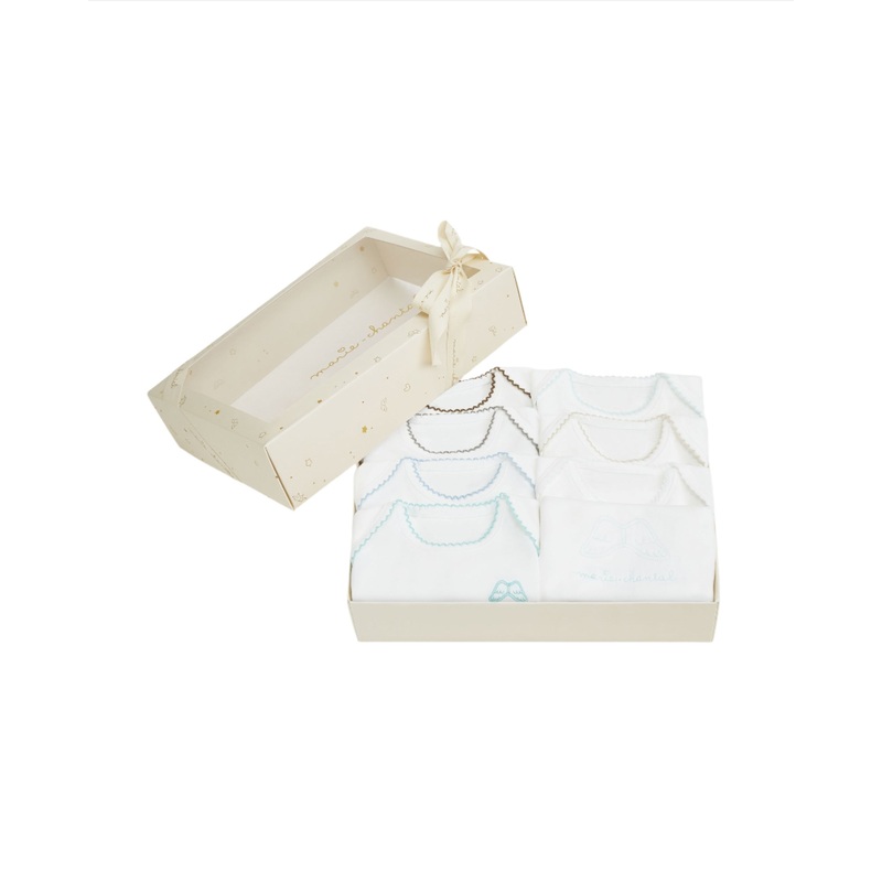 Set of 7 Angel Wing Picot Onesies in Blue