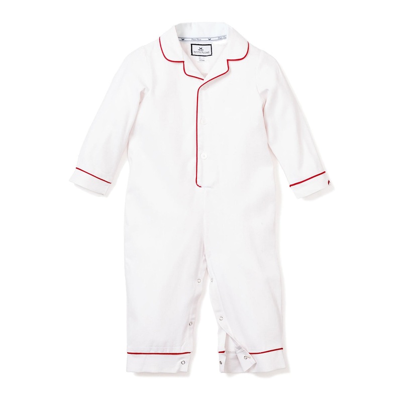 White Festive Romper with Red Piping