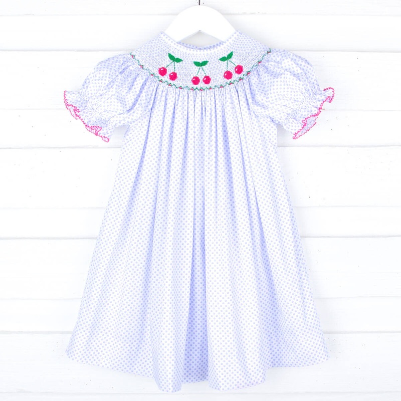 Cherry White Dot Smocked Bishop Dress