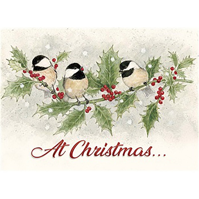Chickadees And Holly Christmas Boxed Cards HBX62675