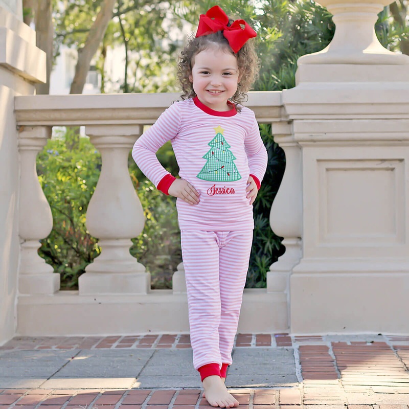 Christmas Tree Pajamas Pink Stripe
