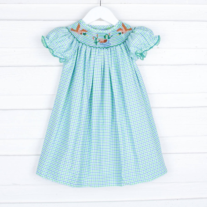 Duck Smocked Gingham Bishop Dress