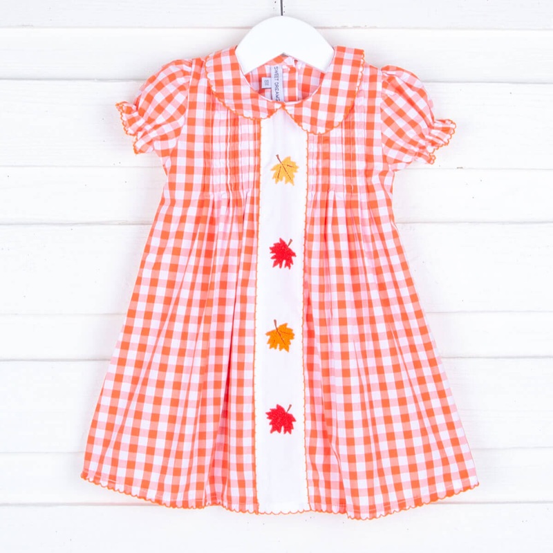 Embroidered Fall Leaves Orange Dress