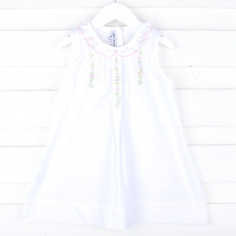 Embroidered Flower Vine White Dress