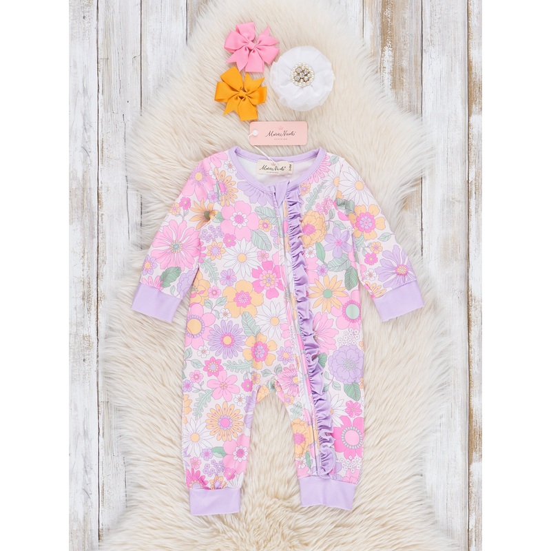 Lilac Funky Florals Ruffle Sleeper Pajamas