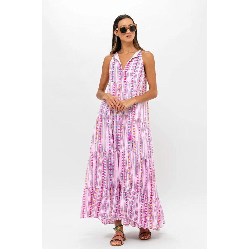 SALE LONG TIERED TASSEL DRESS- TRAPEZE LILAC