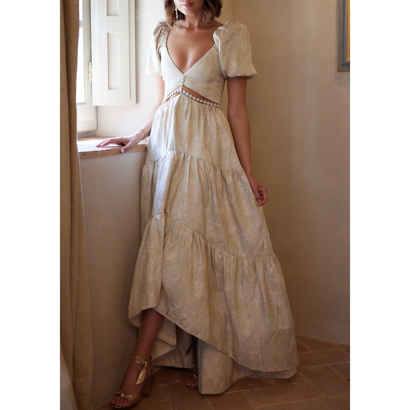 The Emma Dress in Taupe Windsor Brocade