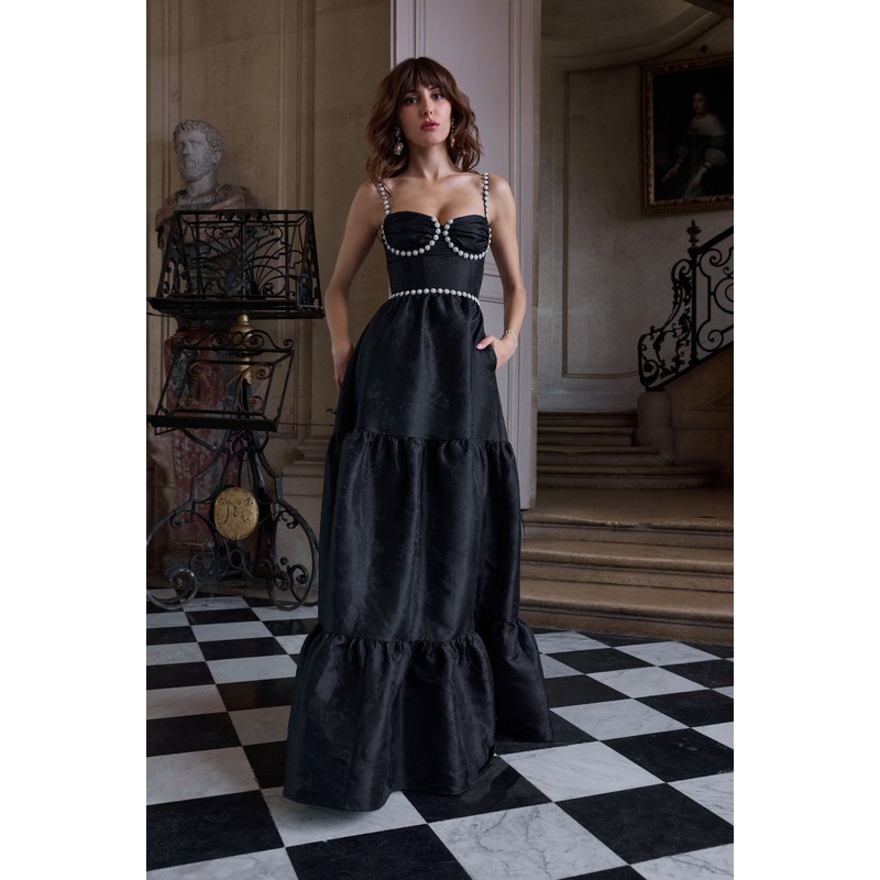 The Lucetta Dress in Black Windsor Brocade
