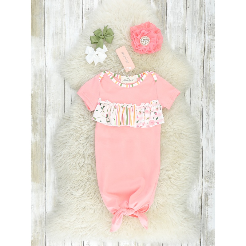 Coral Floral Ruffle Knot Gown