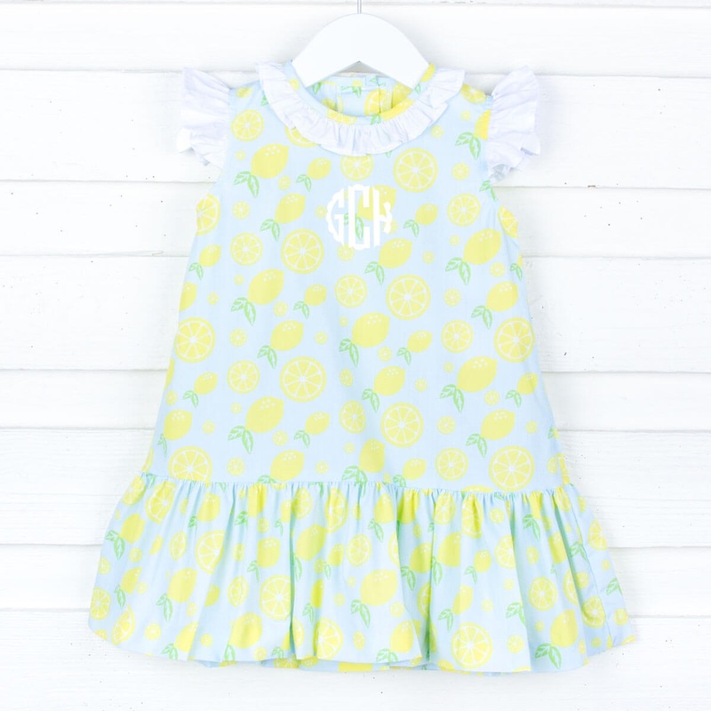 Fresh Lemon Print Ruffle Collared Dress