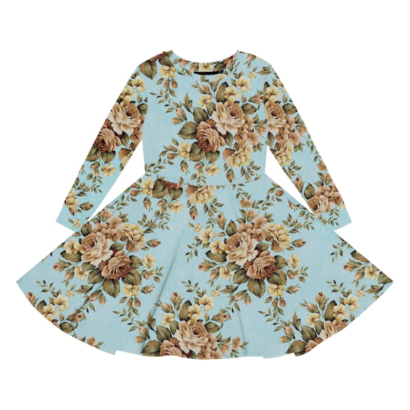 Rock Your Baby Winter Bloom Waisted Dress in blue floral