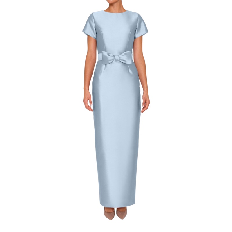Bella Silk and Wool Column Gown with Removable Bow Belt