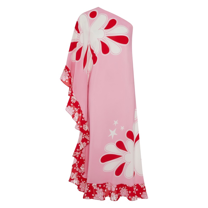 Ginger Crepe Midi Dress in 70s Flower Pink