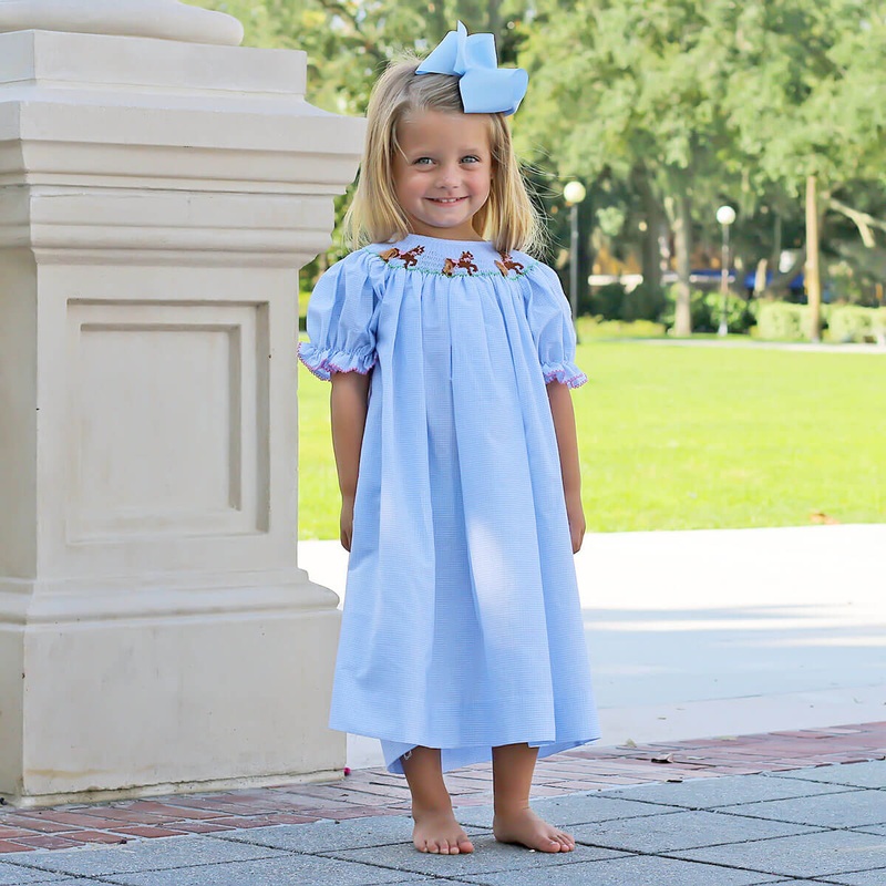 Horse Smocked Light Blue Dress