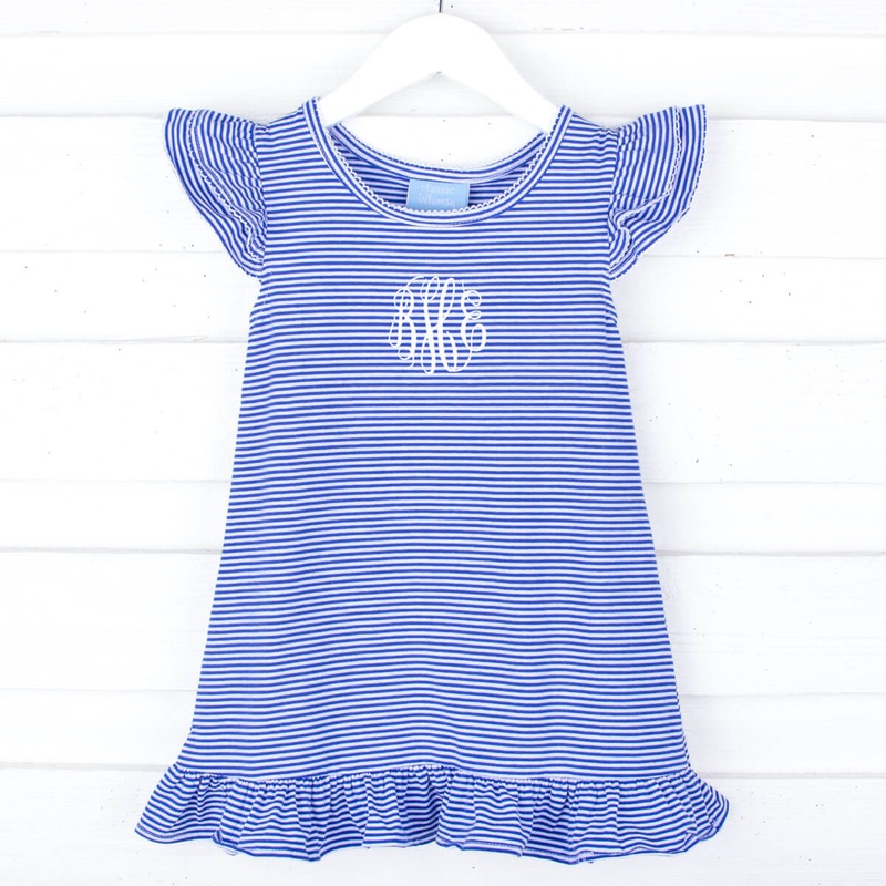 Milly Stripe Ruffle Dress Royal Blue