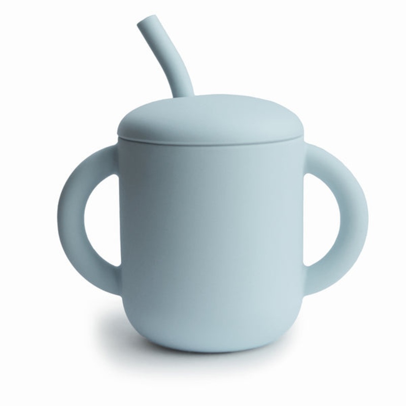 Mushie Silicone | Training Cup + Straw | Powder Blue