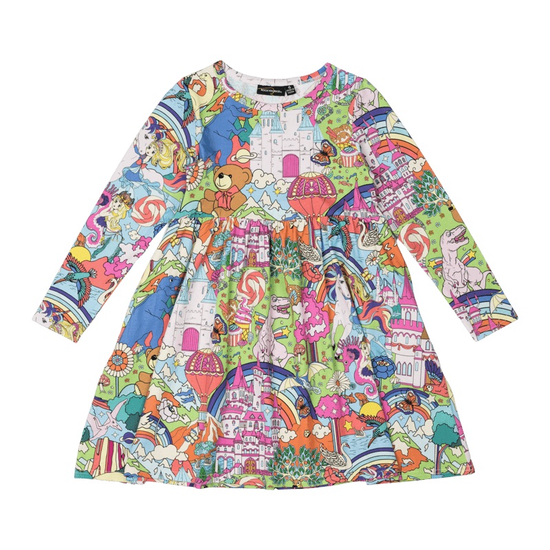 Rock Your Baby My Wonderland Long Sleeve Waisted Dress in Multi