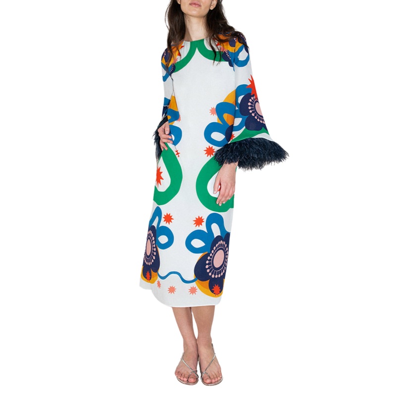 Seraphina Crepe Midi Dress in Tropical Night White