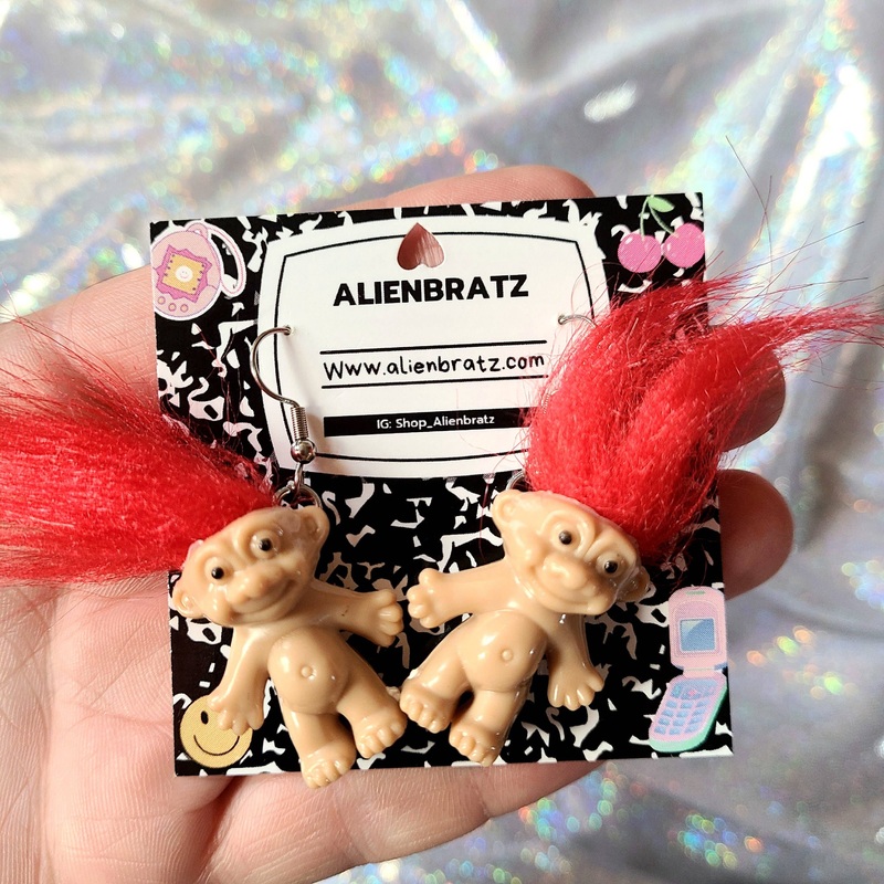 Troll Doll Earrings -Red