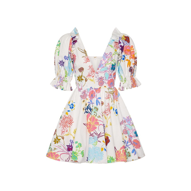 Aja Cotton Mini Dress in Jardin White