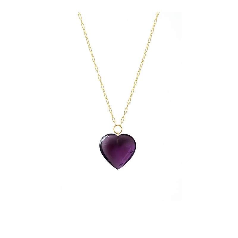 Amethyst Heart Pendant on Gold Chain