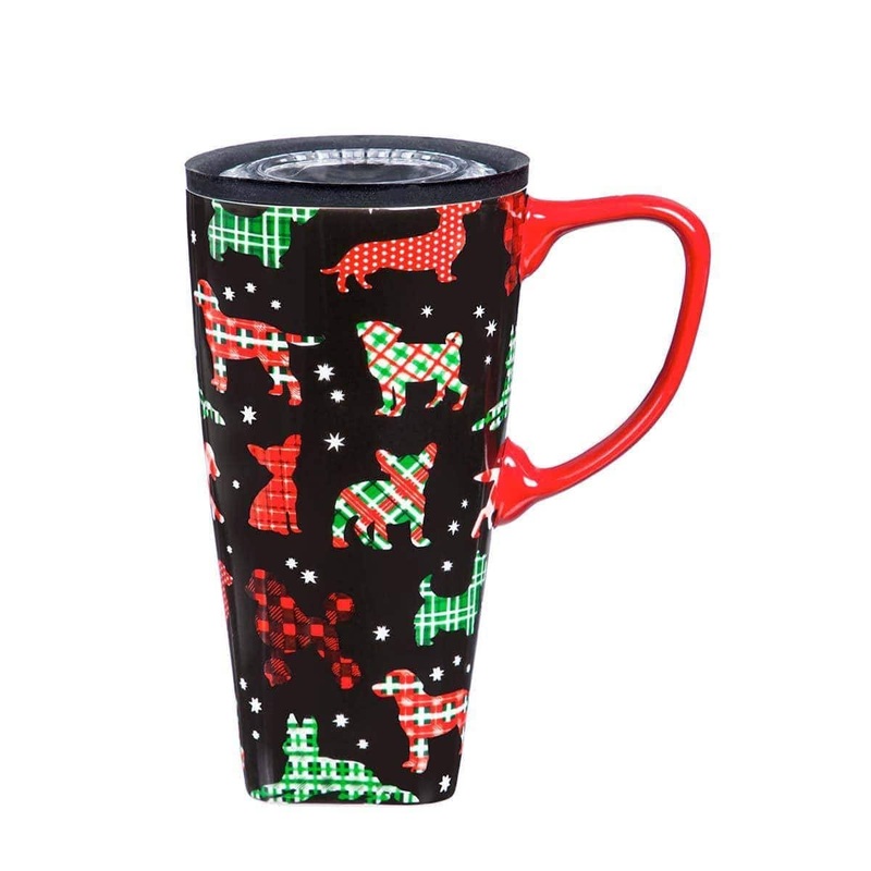Ceramic Travel Cup Red and Green Dogs 3CLC967885