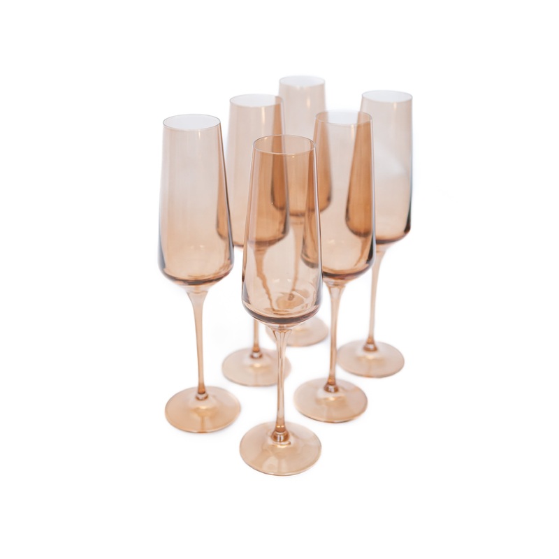 Estelle Colored Champagne Flute, Set of 6 in Amber Smoke