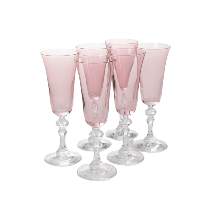 Estelle Colored Regal Flute With Clear Stem, Set of 6 in Rose