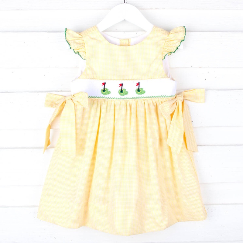 Golf Pin Yellow Gingham Smocked Beverly Dress