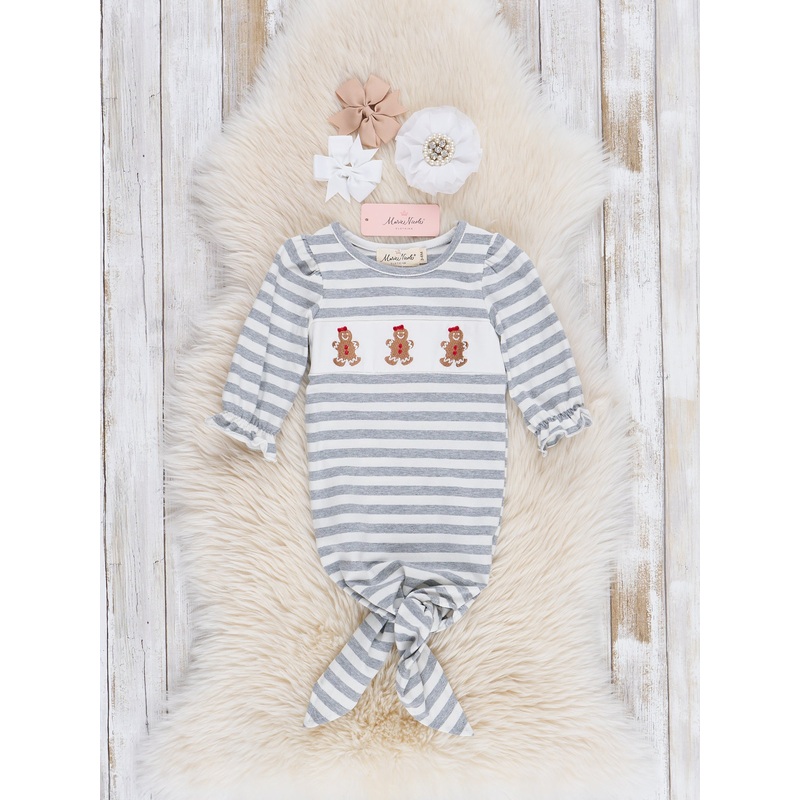 Grey Striped Smocked Gingerbread Knot Gown