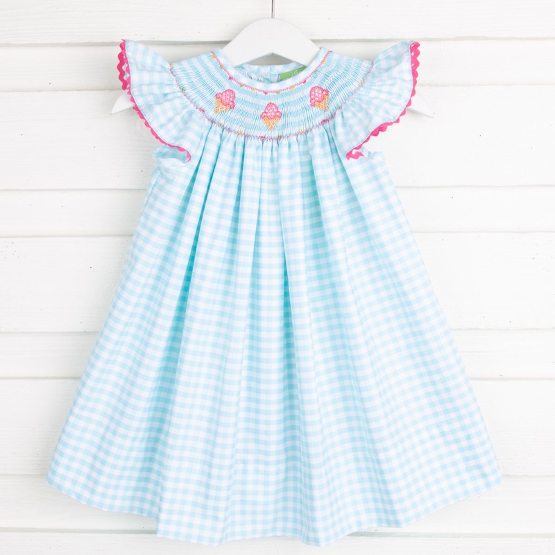 Ice Cream Smocked Dress Aqua Check