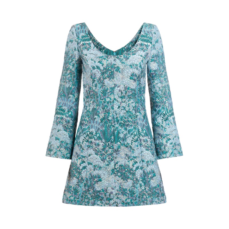 Jane Teal Floral Brocade Mini Dress