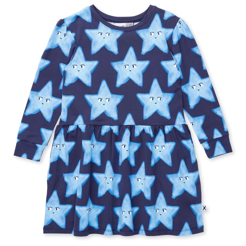 Minti Painted Star Dress in Dark Blue