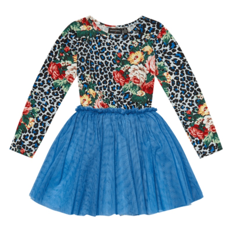 Rock Your Baby Blue Leopard Floral Circus dress