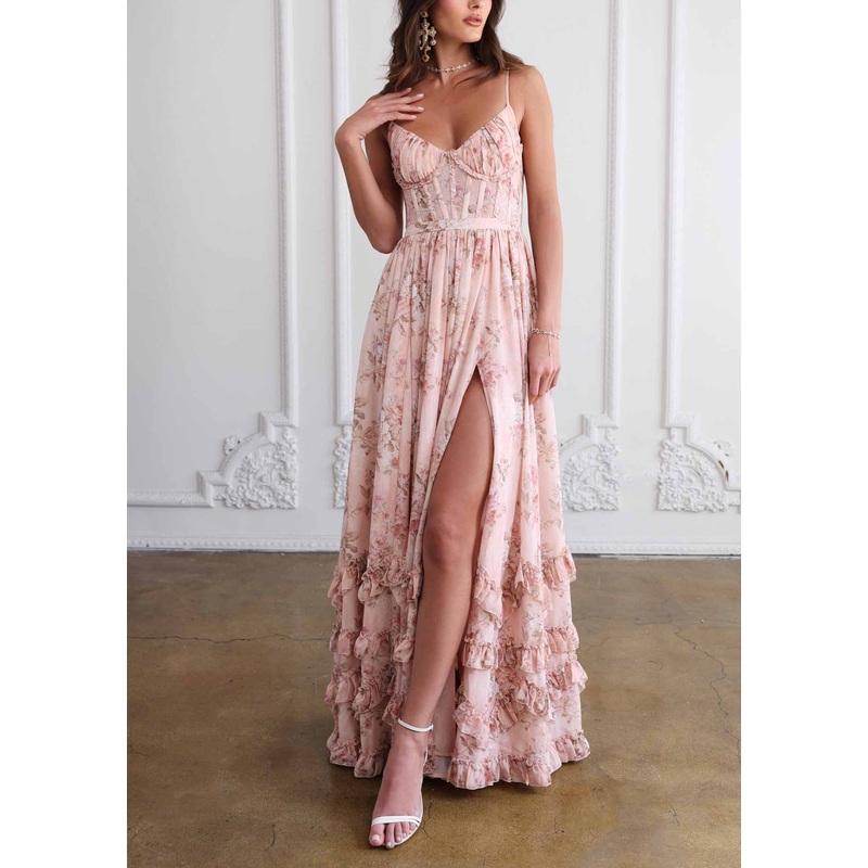 The Carmen Dress in Peach Tapestry