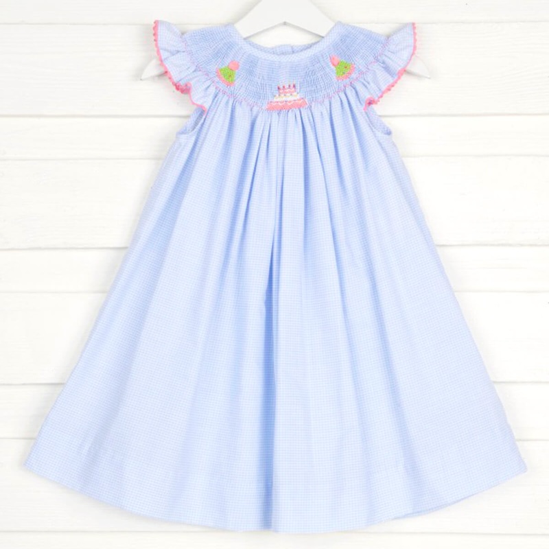 Birthday Smocked Light Blue Gingham Dress