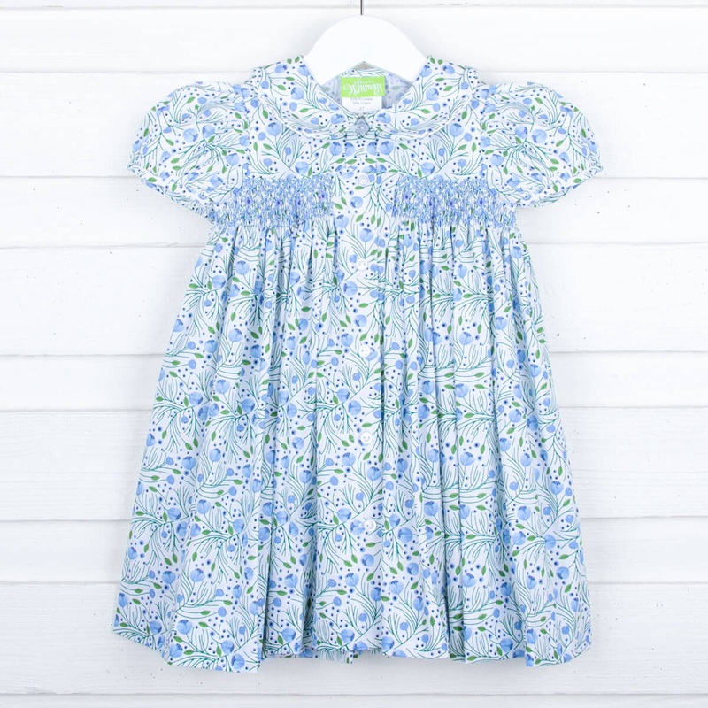 Blue Champagne Floral Smocked Dress