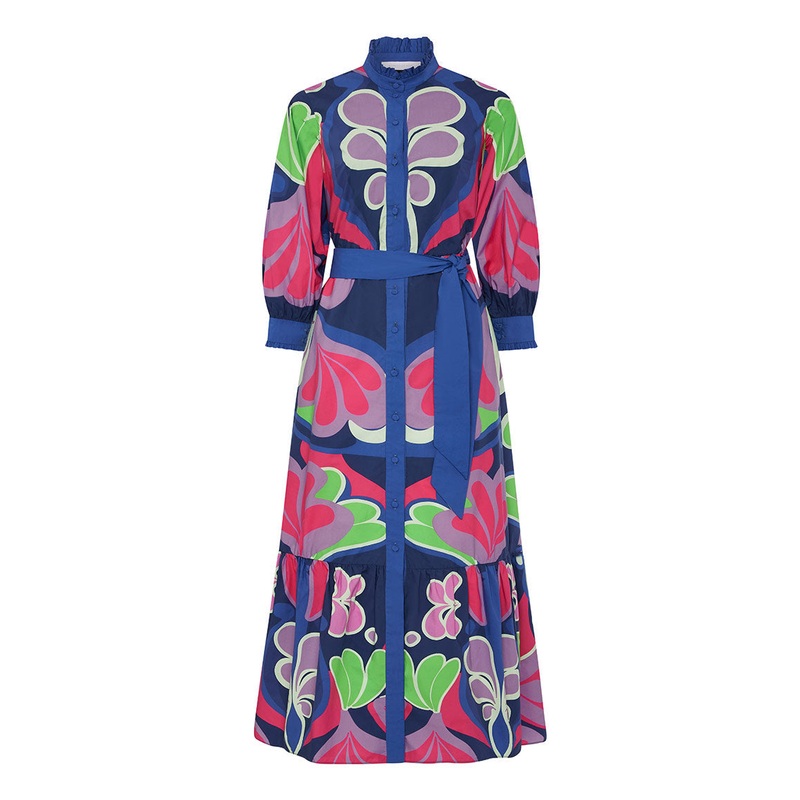 Demi Cotton Maxi Dress in Seventies Blue