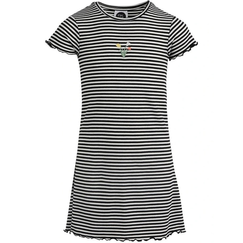 Eve Girl Frankie rib dress stripe in Black & White