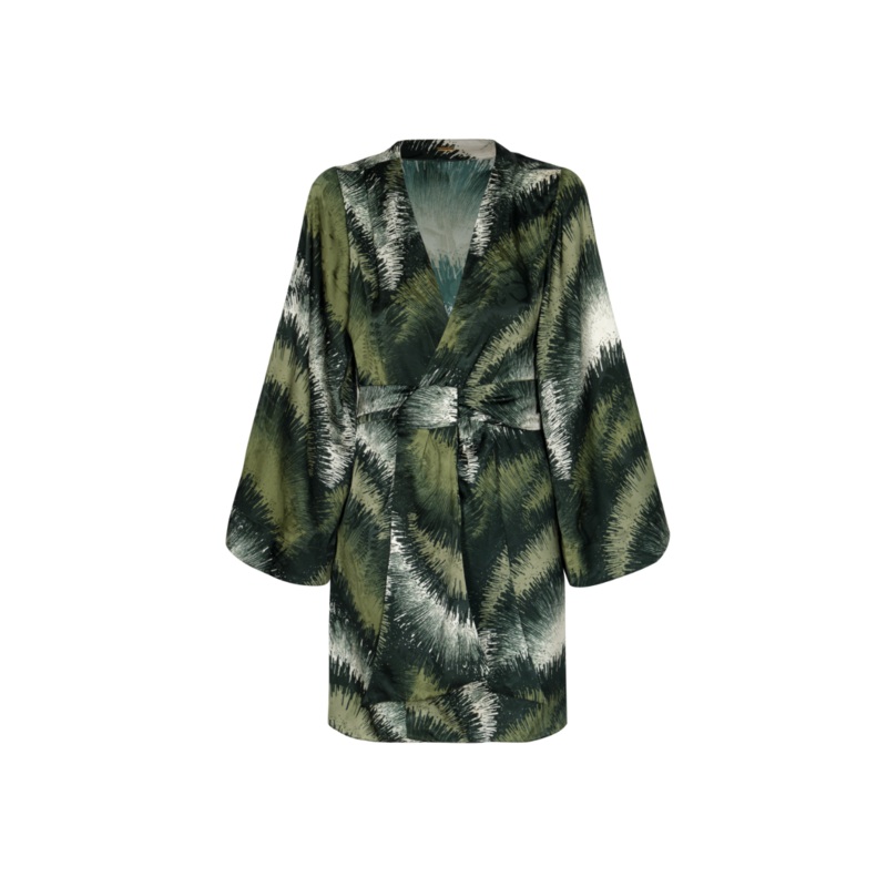Joaquina Silk Jacquard Mini Kaftan in Green Brushed