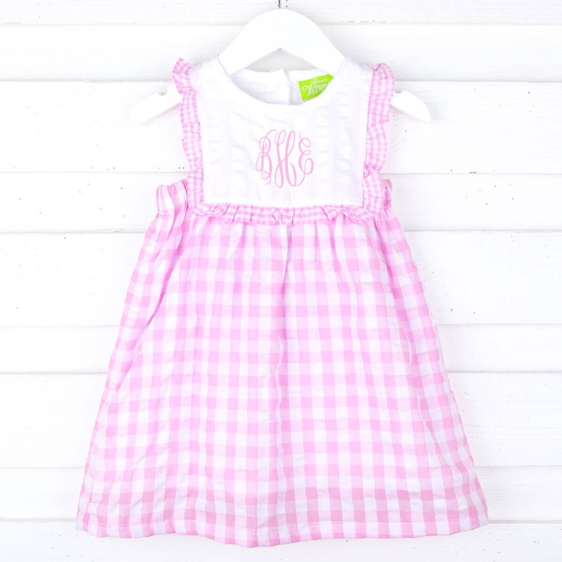 Pink Check Ruffle Bib Dress