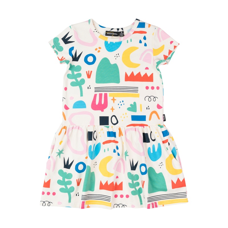 Rock your baby abstract drop waist dress in multi colour