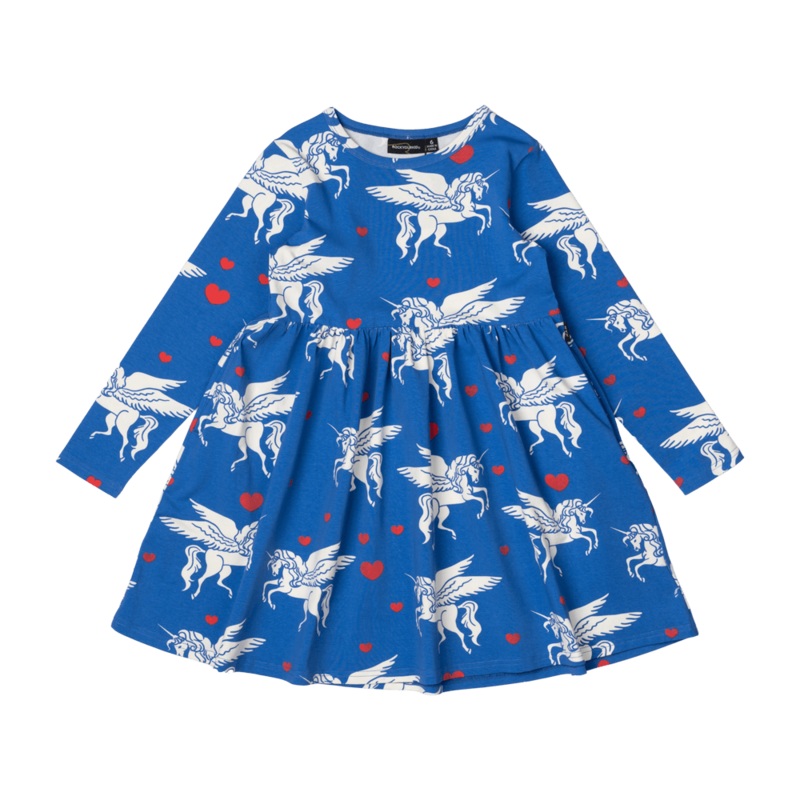 Rock Your Baby Les Licornes LS high waisted Dress in Blue