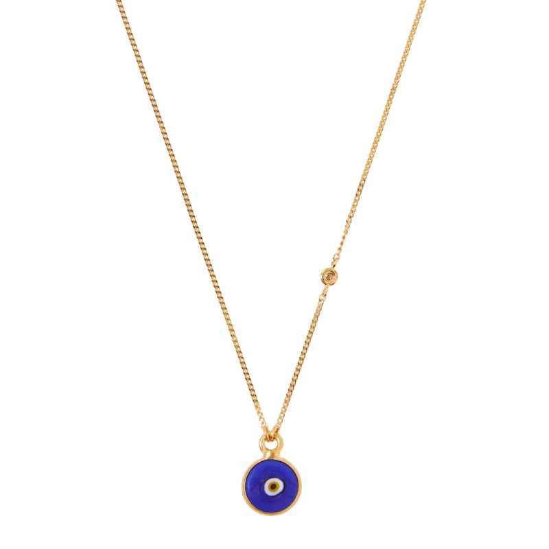 Blue Evil Eye Necklace With Champagne Diamond