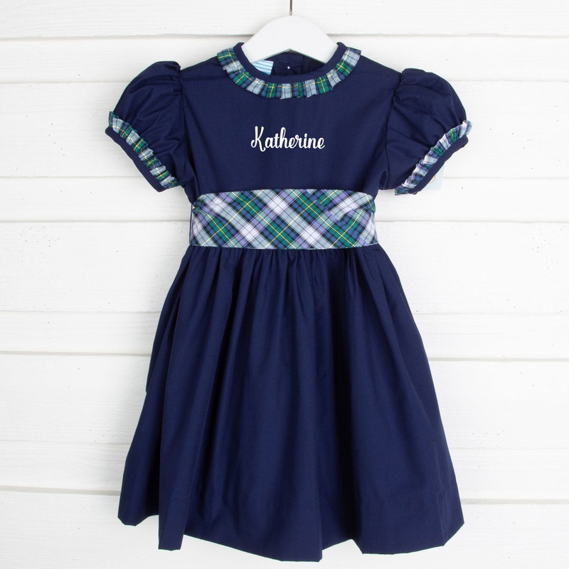 Brighton Plaid Navy Pique Sash Dress